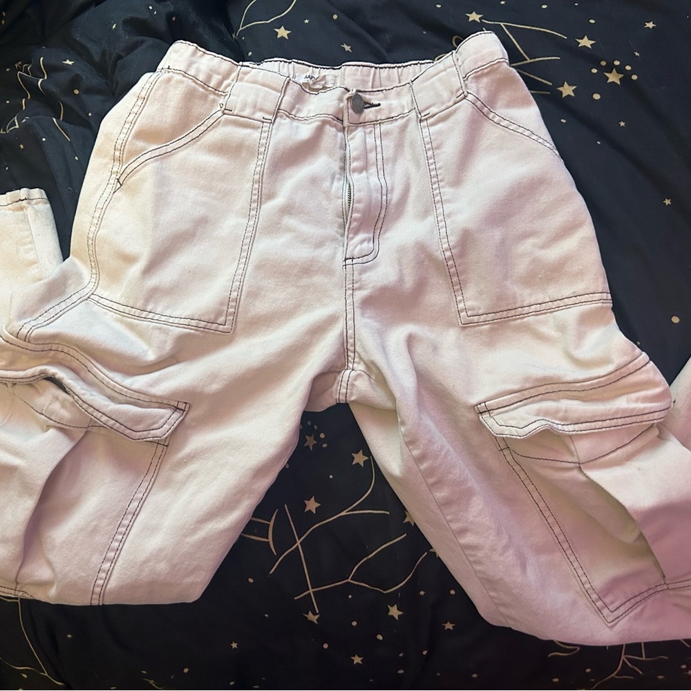 Light tan wide leg baggy cargo pants